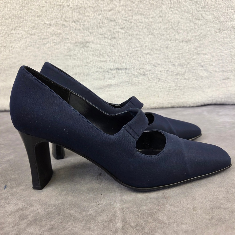 Jennifer Moore Violet Navy Blue Mary Jane Block Heel Square Toe Pumps 8M